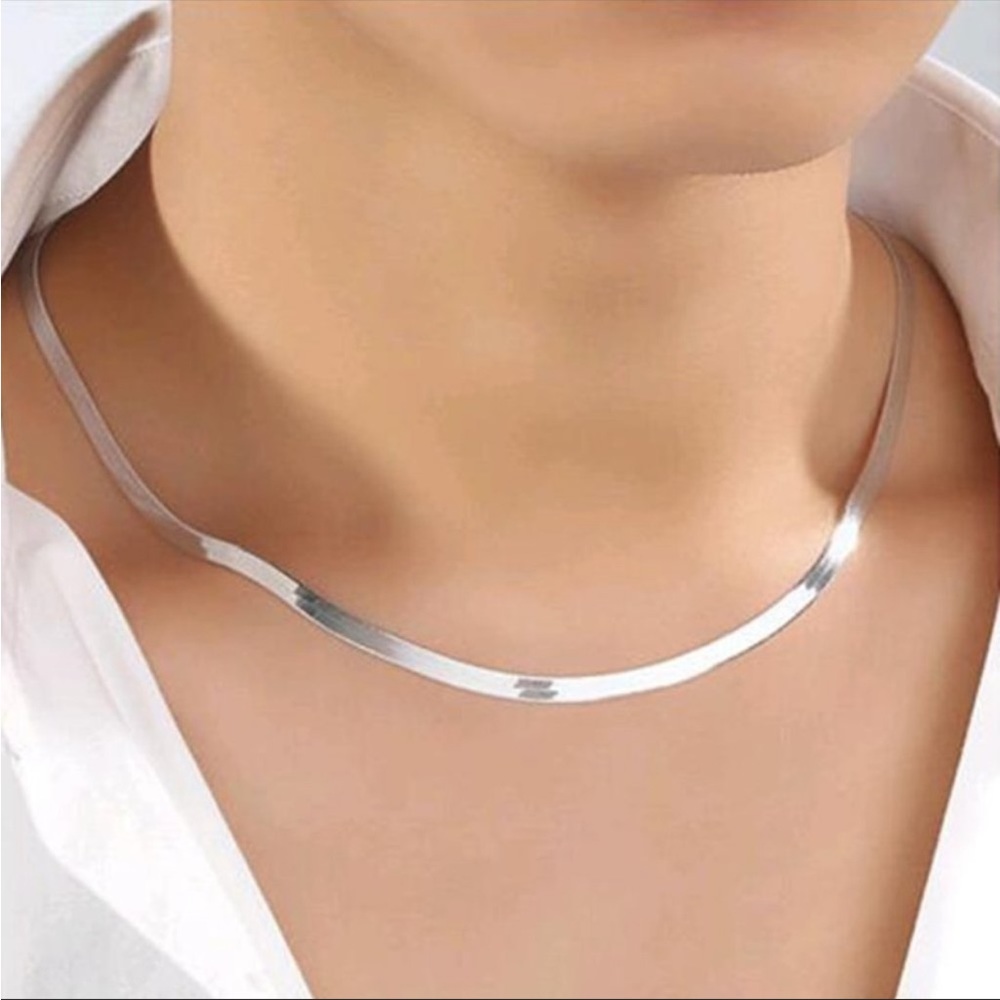 New Unisex 925 Silver Flat Snake Necklace - Picture 1 of 6